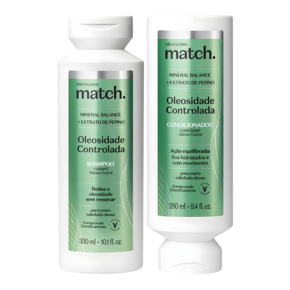 O Boticário Match. Combo Oleosidade Controlada - Shampoo & Balsamo capelli grassi