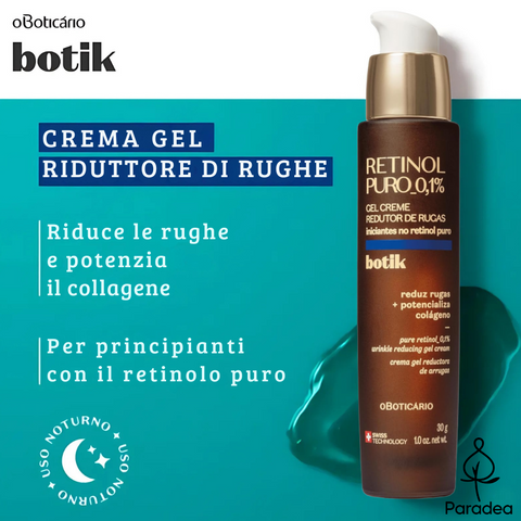 BOTIK Gel creme Redutor de Rugas Retinol Puro 0,1% - Crema gel viso Retinolo Puro 0,1% 30gr