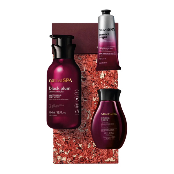 O BOTICÁRIO NATIVA SPA Coffret Cadeau Prune Noire - Lotion pour le corps, huile pour le corps et crème pour les mains