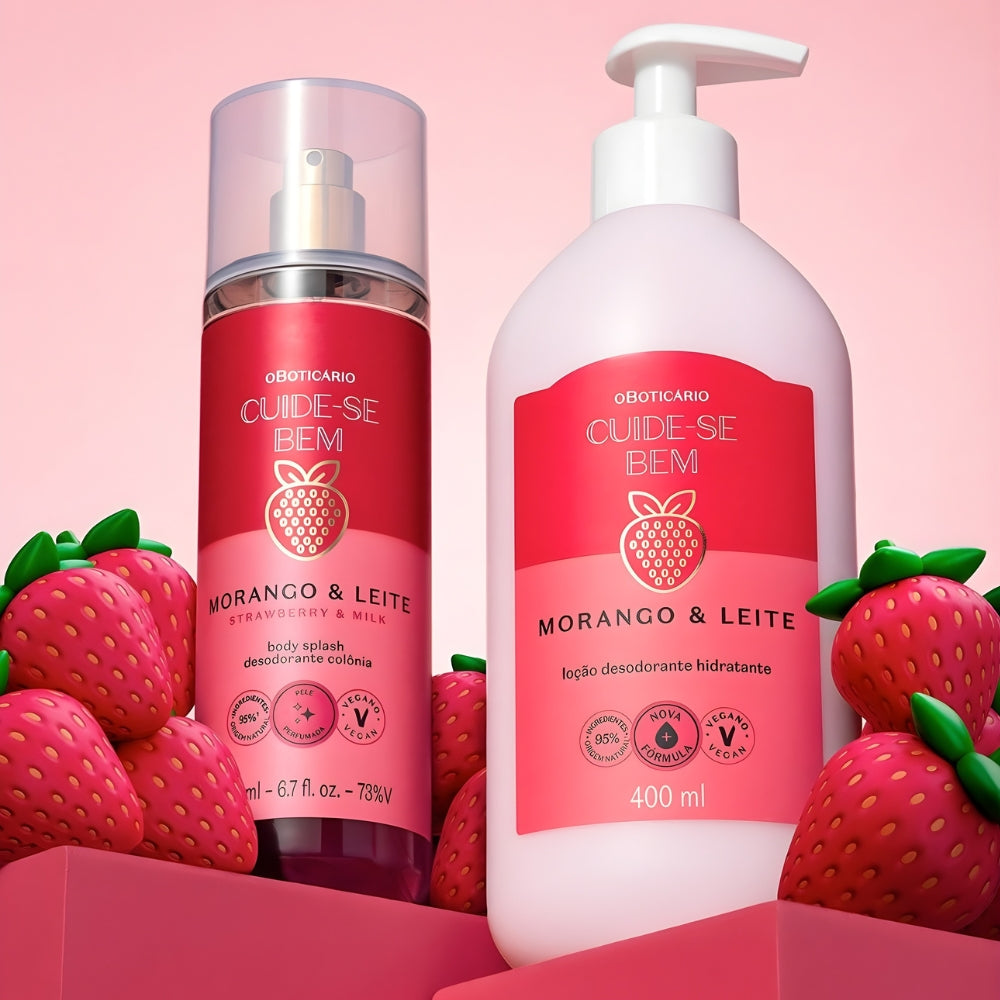 O Boticário Cuide-se Bem Set Morango e Leite – Lozione idratante & Body Splash