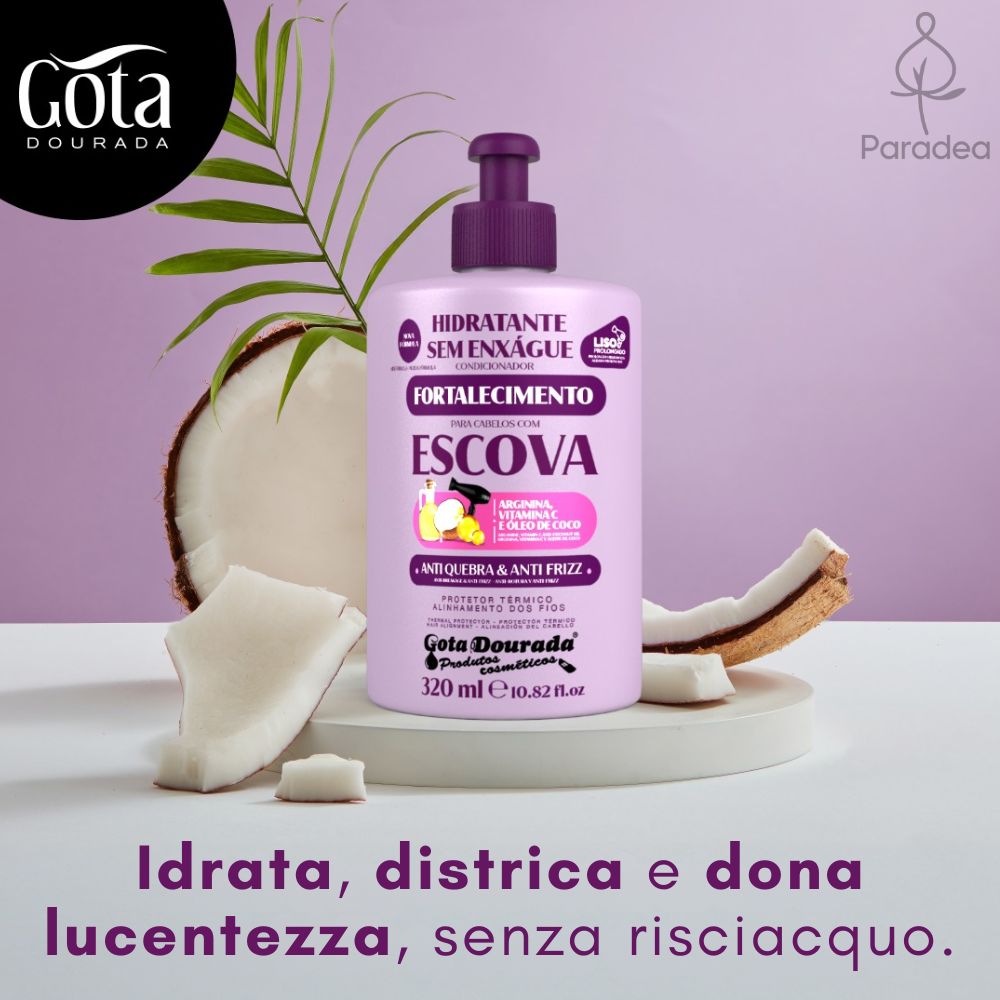 Gota Dourada Cabelos com Escova Hidratante Sem Enxágue - Leave-in capelli lisci 320ml