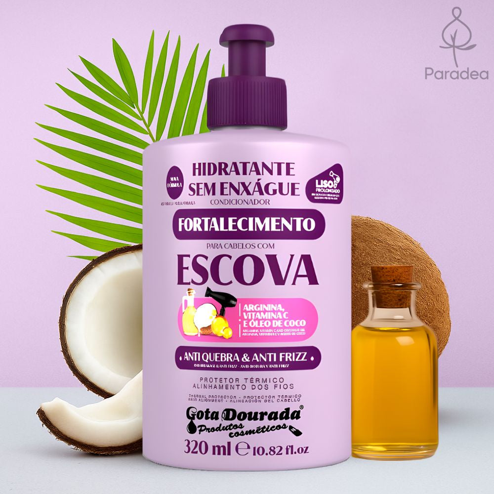 Gota Dourada Cabelos com Escova Hidratante Sem Enxágue - Leave-in capelli lisci 320ml