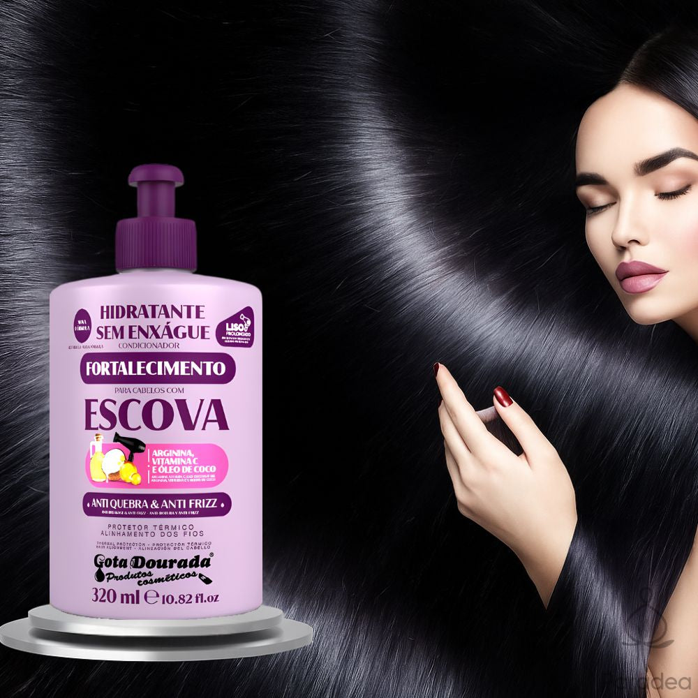 Gota Dourada Cabelos com Escova Hidratante Sem Enxágue - Leave-in capelli lisci 320ml