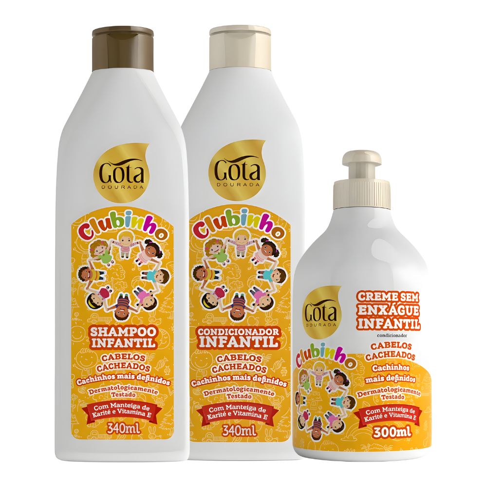 Gota Dourada Set Clubinho Cacheados Infantil - Shampoo + Balsamo + Crema districante