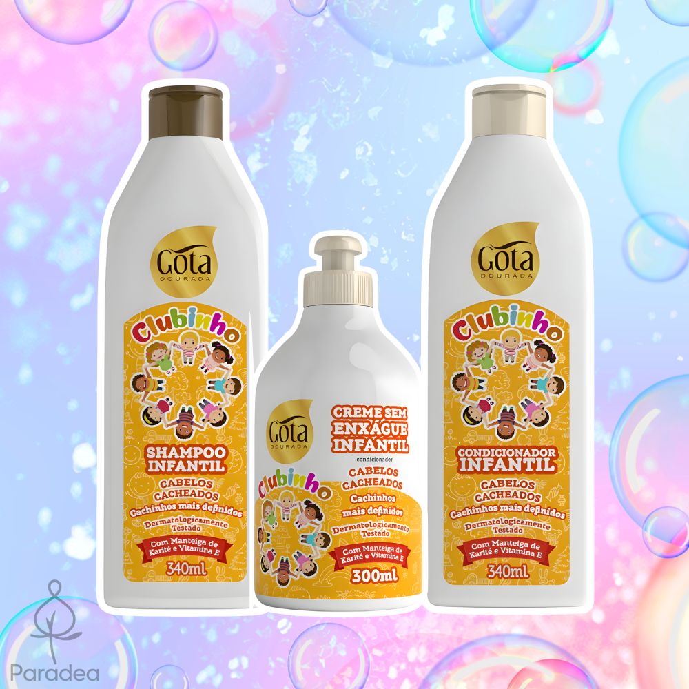 Gota Dourada Set Clubinho Cacheados Infantil - Shampoo + Balsamo + Crema districante