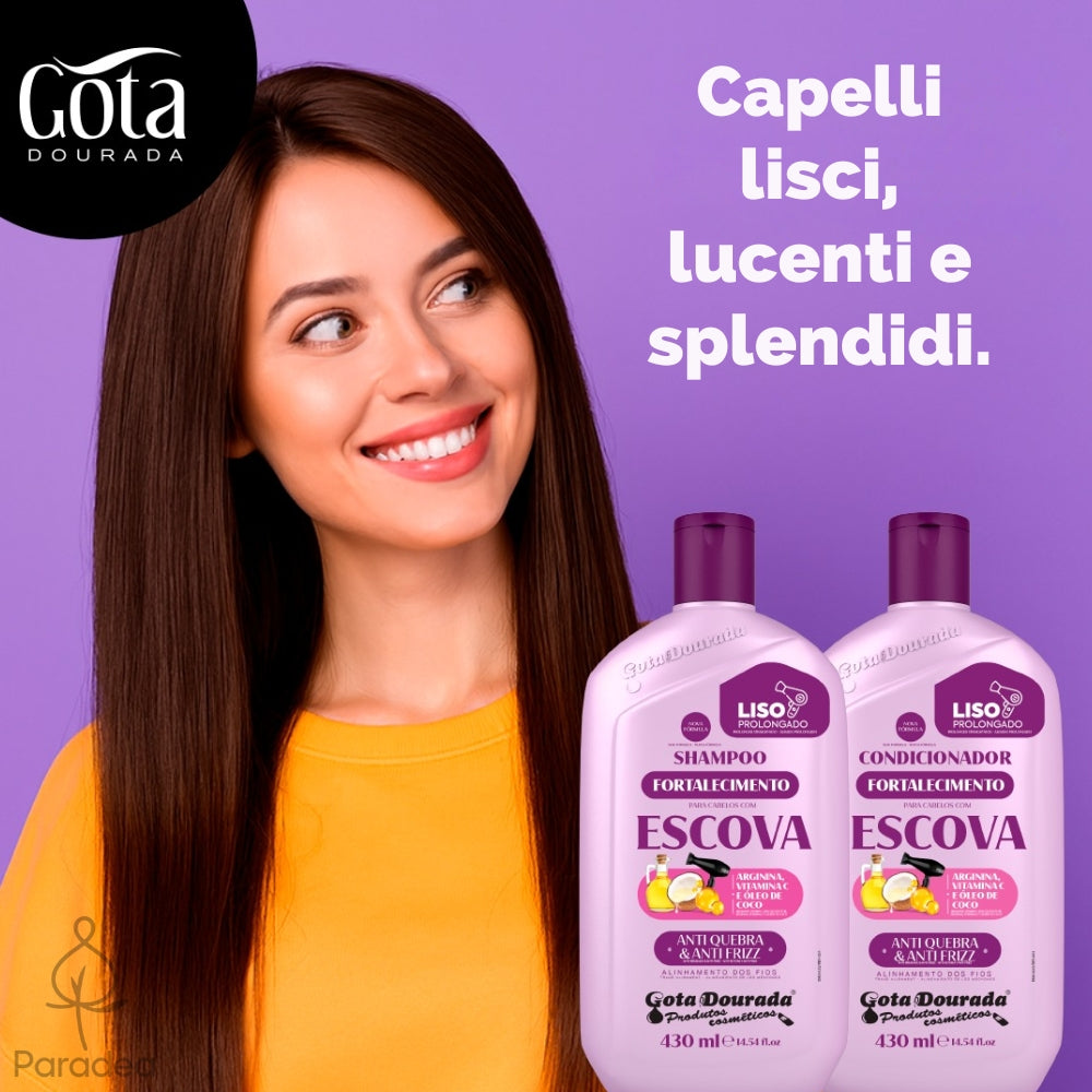 Gota Dourada Set Cabelos com Escova - Shampoo + Balsamo