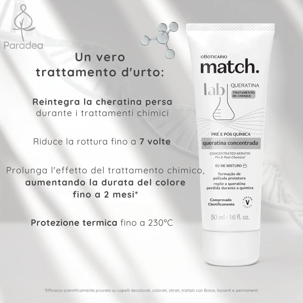 O Boticário Match. Lab Pré e Pós-Química Tratamento de Choque - Cheratina Concentrata 50ml