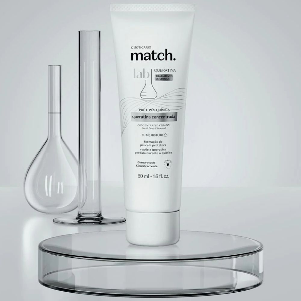 O Boticário Match. Lab Pré e Pós-Química Tratamento de Choque - Cheratina Concentrata 50ml