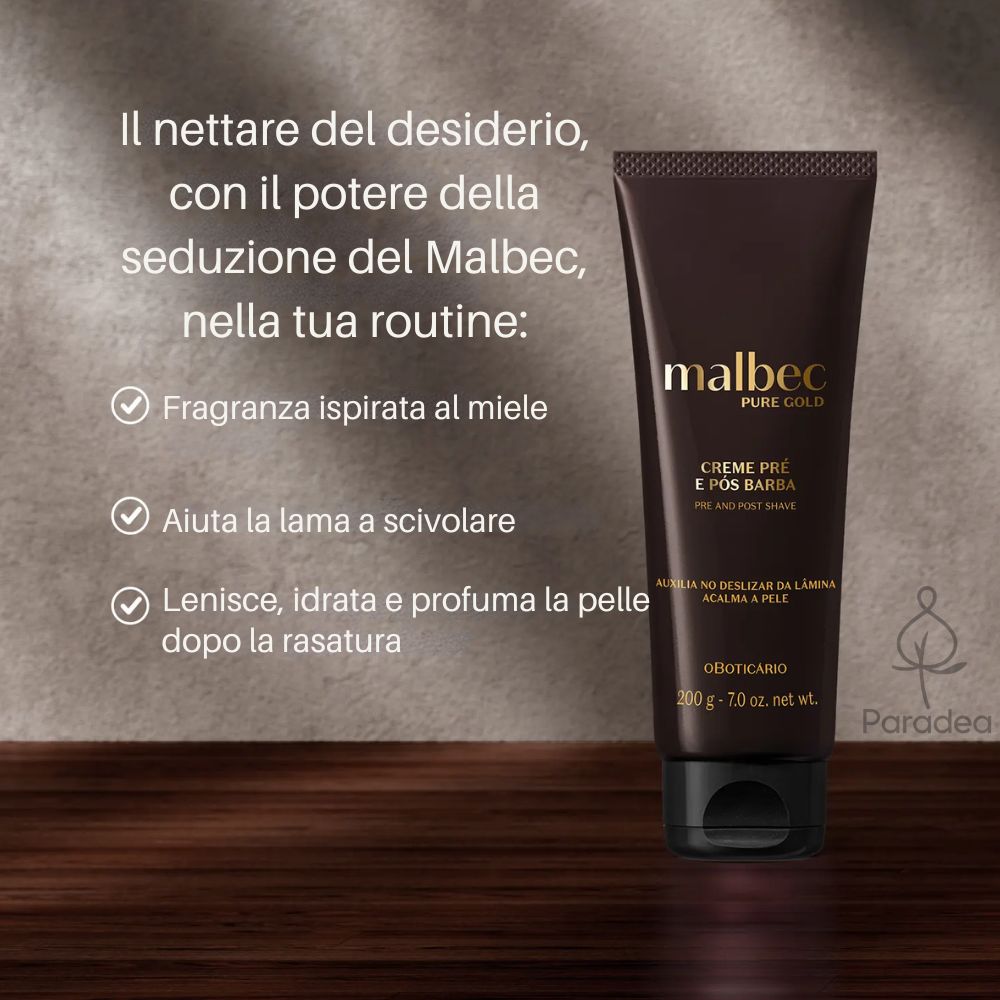 O Boticário Malbec Pure Gold Creme pré e pós barba - Crema pre e dopo barba 200gr