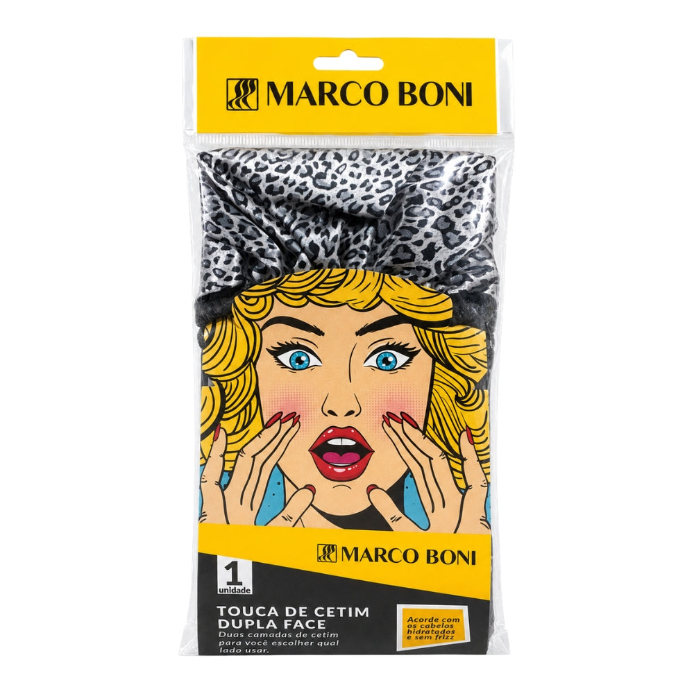 Marco Boni Touca de Cetim Dupla Face - Cuffia in Satin Reversibile Stampa Animalier