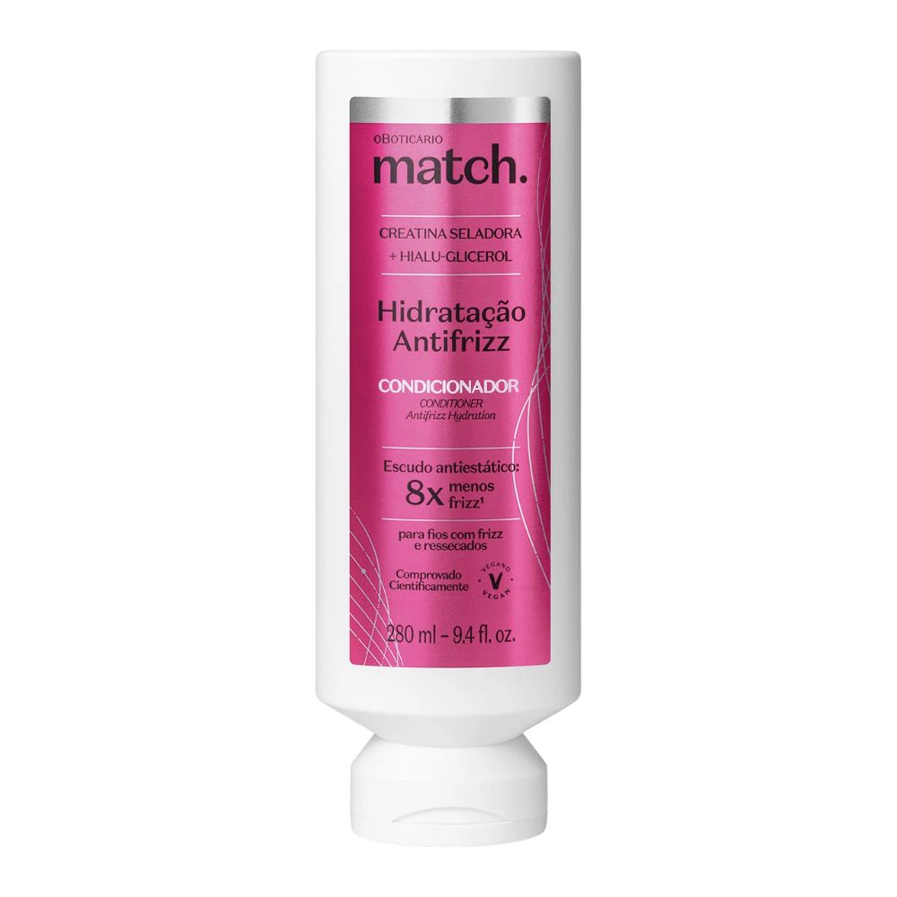 O Boticário Match. Condicionador Hidratação Antifrizz - Balsamo idratante & anticrespo 280ml