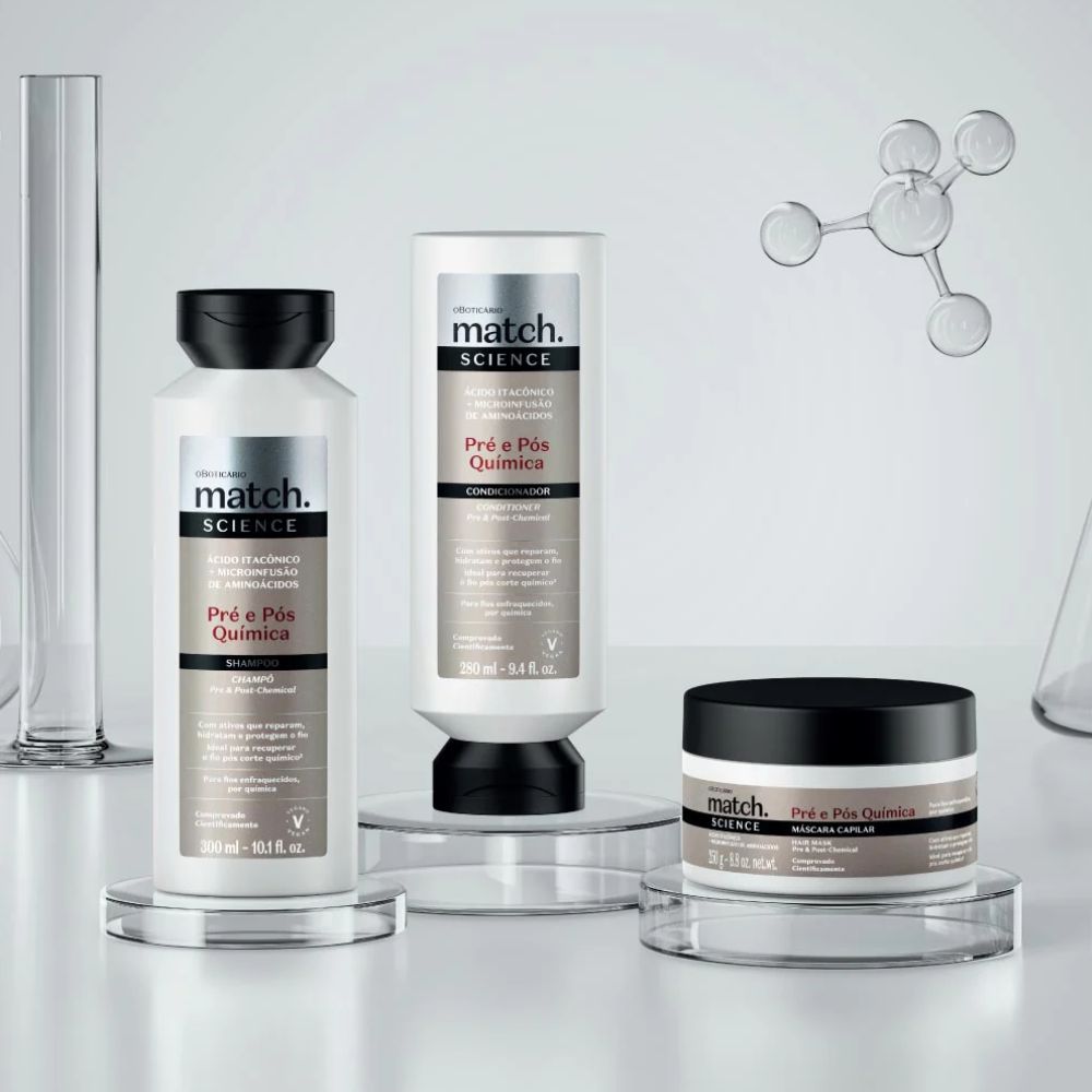 O Boticário Match. Science Pré e Pós-Química – Shampoo + Balsamo + Maschera