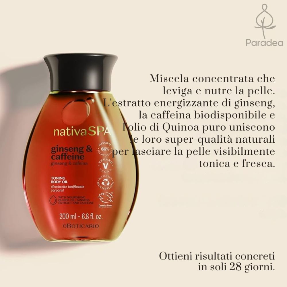 Nativa Spa Óleo Hidratante Ginseng & Cafeína - Olio corpo tonificante Ginseng & Caffeina 200ml