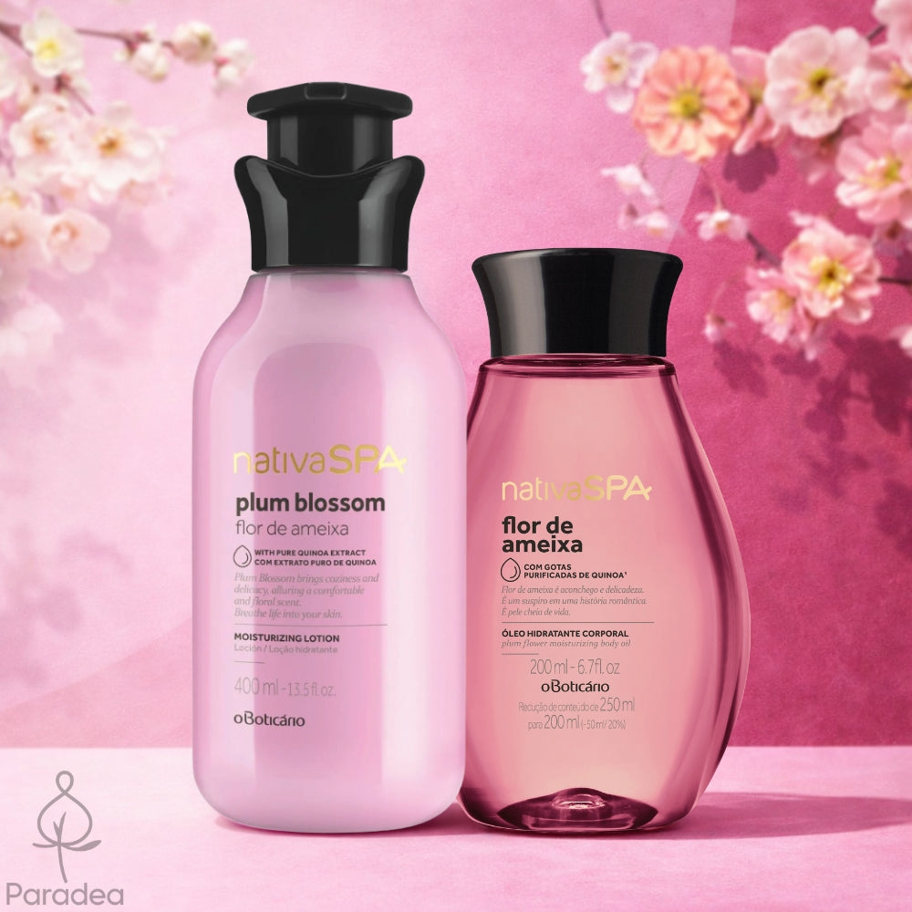 Nativa SPA Flor de Ameixa Geschenkset – Feuchtigkeitsspendende Körperlotion &amp; Feuchtigkeitsspendendes Körperöl