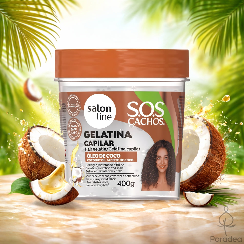 Salon Line S.O.S Cachos Gelatina capilar Óleo de Coco - Gelatina definizione ricci 400gr