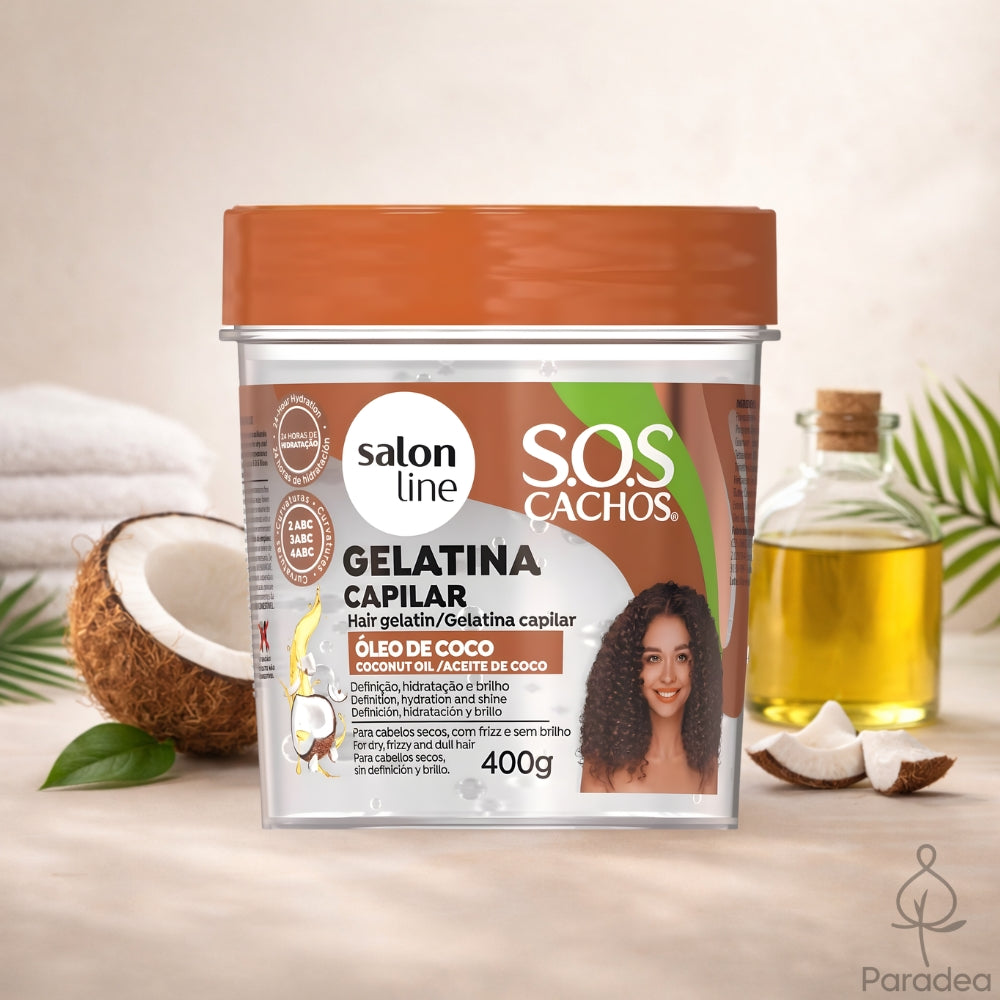 Salon Line S.O.S Cachos Gelatina capilar Óleo de Coco - Gelatina definizione ricci 400gr