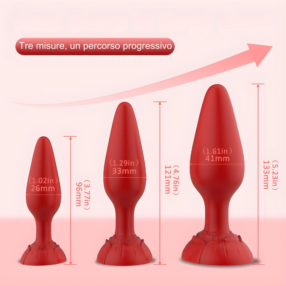 Set 3 misure Plug Anali in Silicone con Base a Rosa
