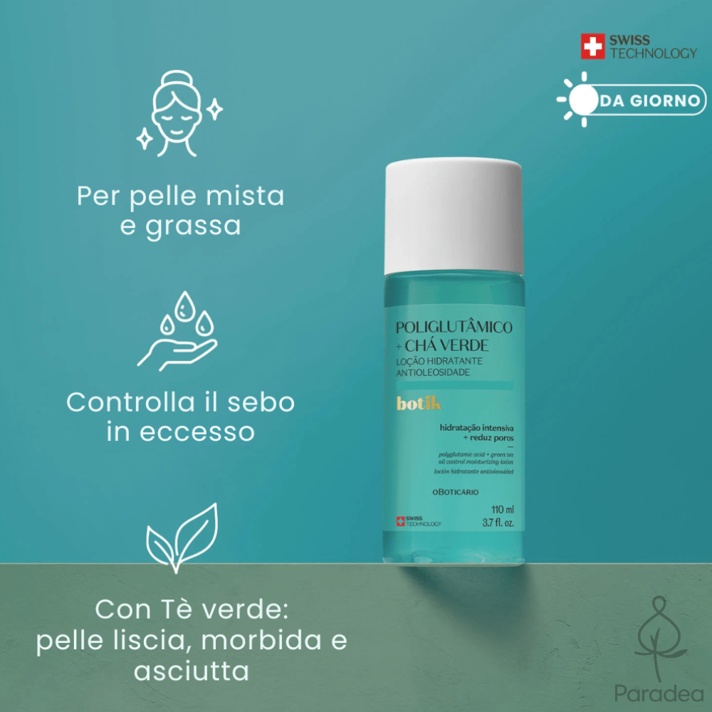 O Boticário Botik Loção Antioleosidade – Lozione con Acido Poliglutammico + Té Verde 110ml - o Boticário | Paradea